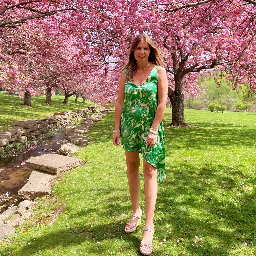 100 percent silk asymmetrical floral print dress
